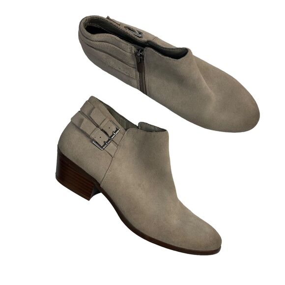 SAM EDELMAN Suede Petal Ankle Booties in Natural Tan Size 9 Zipper Buckles - Picture 1 of 11
